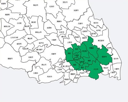 対応エリアの地図（さいたま市・川口市・越谷市を緑色で表示）